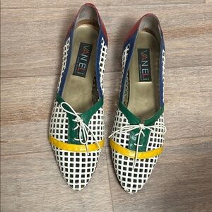 Vintage Vaneli Multicolor Woven Leather Lace-Up Flats - Oxford style
